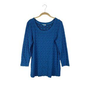 Tianello Ballet Tee Stretch Teal Textured Jacquard 3/4 Sleeve Womens Large